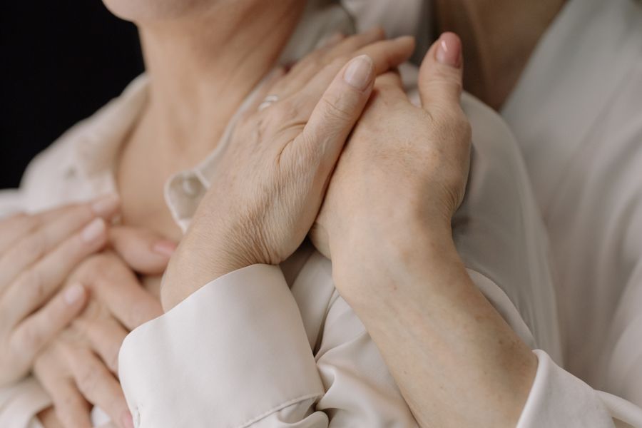 Close-up of elderly women's hands — Dupuytren's contracture most commonly affects older adults